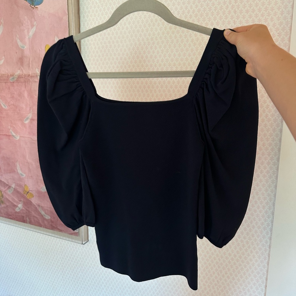 Elegant Navy Puff Sleeve Top